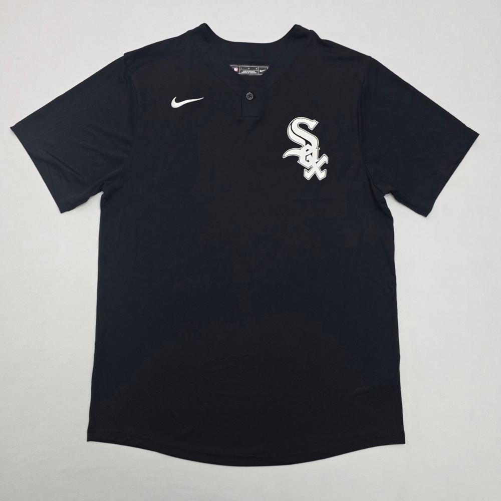 Nike Chicago White Sox MLB Henley Practice Jersey Mens Large Black Short Sleeve